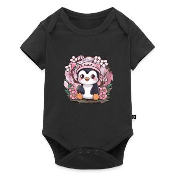 Dessin animé Kawaii Pingouin aux cerises - Body à manches courtes Premium Bébé - noir - Devant