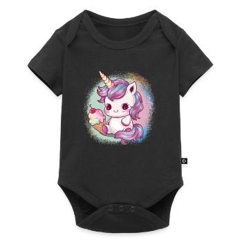 Licorne kawaii avec glace - Body à manches courtes Premium Bébé - noir - Devant