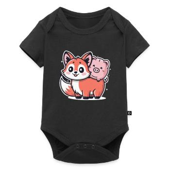 Kawaii Fuchs im Cartoon Stil mit Sparschwein - Baby Premium Kurzarmbody - Schwarz - Vorne