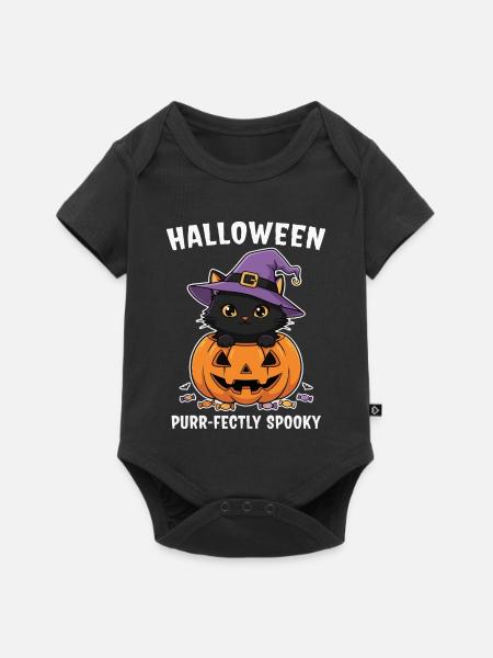 Halloween Kätzchen und Jack-O-Lantern - Baby Premium Kurzarmbody - Schwarz