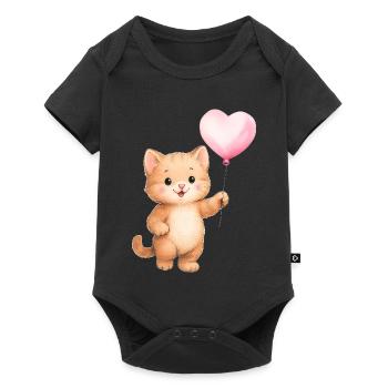 Heart Balloon Cat - Baby Premium short-sleeve bodysuit - black - Front