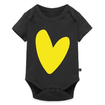 Gelbes Herz auf Schwarz Minimalismus leuchtend - Baby Premium Kurzarmbody - Schwarz - Vorne