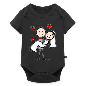 Dessin animé du couple de mariage - Body à manches courtes Premium Bébé - noir - Devant