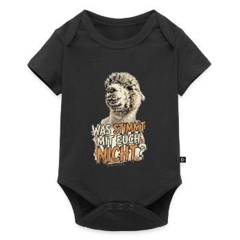 Alpaka Spruch "Was stimmt mit euch nicht?" - Baby Premium Kurzarmbody - Schwarz - Vorne