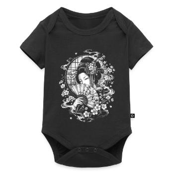 Geisha japonaise avec éventail dans le style tatoué - Body à manches courtes Premium Bébé - noir - Devant