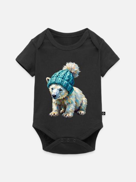 Kleiner Eisbär mit Pompon-Mütze - Baby Premium Kurzarmbody - Schwarz