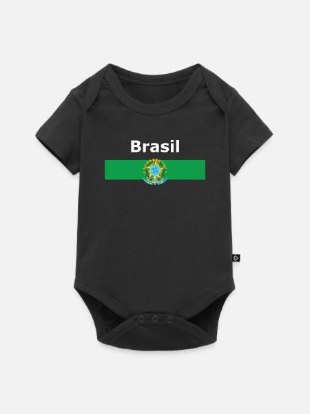 Brasil - Fahne und Wappen - Baby Premium Kurzarmbody - Schwarz