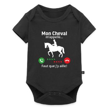 Mon cheval m'appelle faut quẹ j'y aille - Body à manches courtes Premium Bébé - noir - Devant