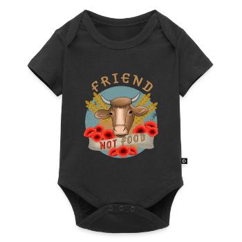 Kuh Bauernhof Vegan Friend not Food - Baby Premium Kurzarmbody - Schwarz - Vorne