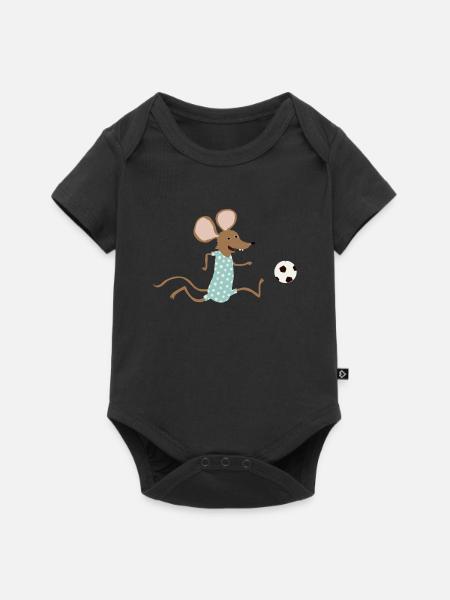 Maus spielt Fussball - Baby Premium Kurzarmbody - Schwarz