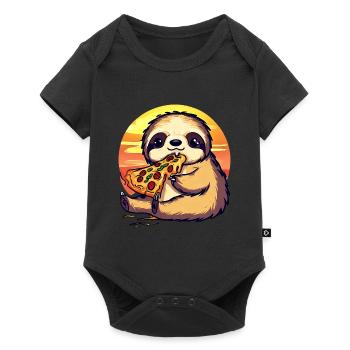 Pizza Faultier im Sonnenuntergang - Baby Premium Kurzarmbody - Schwarz - Vorne