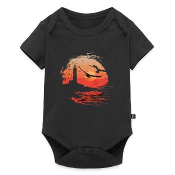 Seagull Seabird Lighthouse Sunset - Baby Premium short-sleeve bodysuit - black - Front