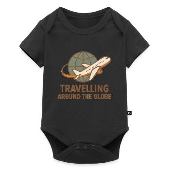 Travelling Around the Globe – Flugzeug & Globus - Baby Premium Kurzarmbody - Schwarz - Vorne