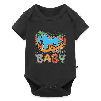 Baby Spielzeug Schaukelpferd Niedlich Süss - Baby Premium Kurzarmbody - Schwarz - Vorne