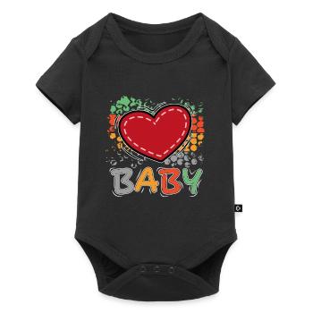Baby Herz Love Mama Papa Oma Opa - Baby Premium Kurzarmbody - Schwarz - Vorne