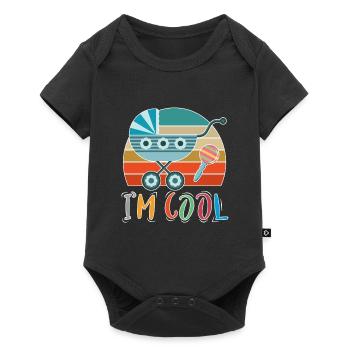Baby Kinderwagen Rassel Spazieren gehen Retro - Baby Premium Kurzarmbody - Schwarz - Vorne