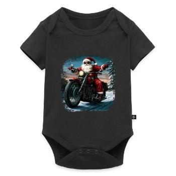 Motorcyclist Santa Claus - Baby Premium short-sleeve bodysuit - black - Front