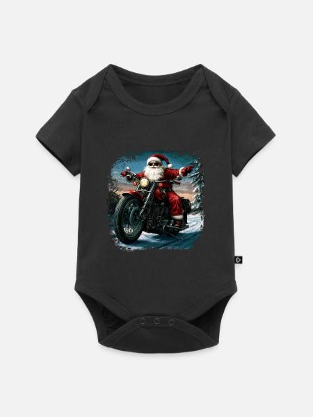 Motorradfahrer Weihnachtsmann - Baby Premium Kurzarmbody - Schwarz