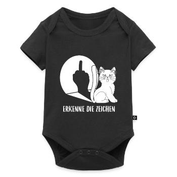 Erkenne Die Zeichen Katze Spruch Mittelfinger - Baby Premium Kurzarmbody - Schwarz - Vorne