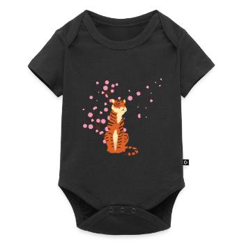 Cherry Blossom Tiger Animal Japanese Sakura Flower - Baby Premium short-sleeve bodysuit - black - Front