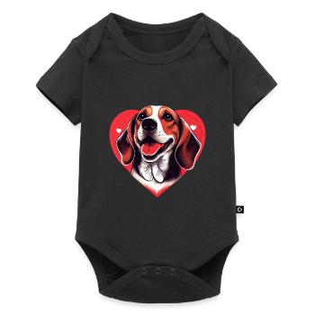 happy Beagle Dog with heart - Baby Premium short-sleeve bodysuit - black - Front