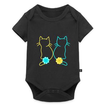Katze Frühling Blume Katzen Retro Vintage 80er - Baby Premium Kurzarmbody - Schwarz - Vorne