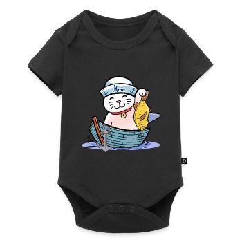 maritim Katze Katzen Matrose Moin Fisch Fischer - Baby Premium Kurzarmbody - Schwarz - Vorne