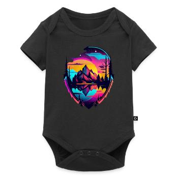 Camping in the countryside by the lake with mountains - Baby Premium short-sleeve bodysuit - black - Front