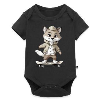 Little Fox Skateboarder Skateboard - Body à manches courtes Premium Bébé - noir - Devant