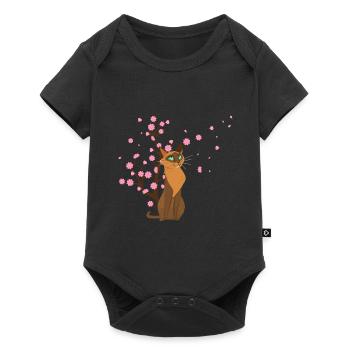 Cherry Blossom Cat Animal Japanese Sakura Flower - Baby Premium short-sleeve bodysuit - black - Front