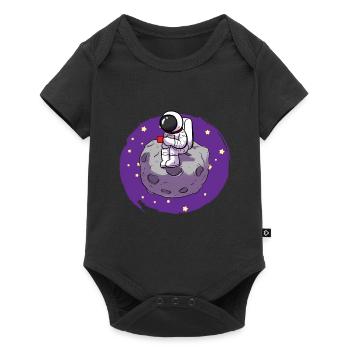 Astronauten trinkt Kaffee Kaffeesüchtiger - Baby Premium Kurzarmbody - Schwarz - Vorne
