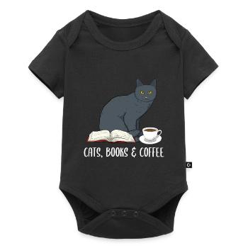 Cats Books & Coffee Buchliebhaber - Baby Premium Kurzarmbody - Schwarz - Vorne