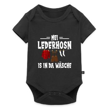 Mei Lederhosn is in da Wäsch Tracht - Baby Premium Kurzarmbody - Schwarz - Vorne