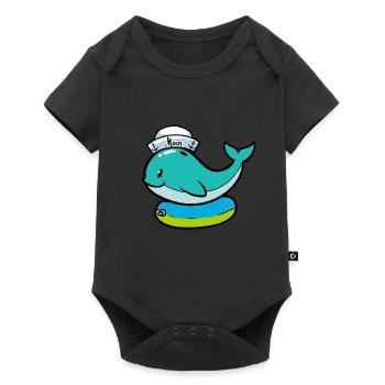 Baby Wal Fisch Schwimmring Kind - Baby Premium Kurzarmbody - Schwarz - Vorne