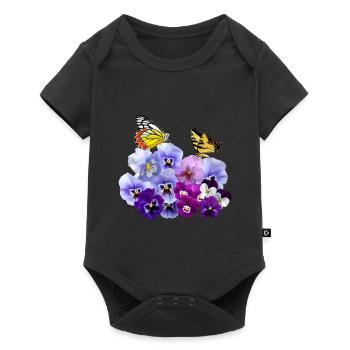 Pansies with yellow butterflies - Baby Premium short-sleeve bodysuit - black - Front