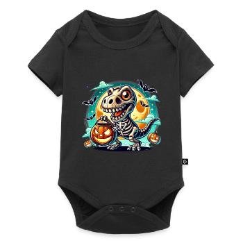 Süßer Dino Skelett Halloween Kürbislaterne - Baby Premium Kurzarmbody - Schwarz - Vorne