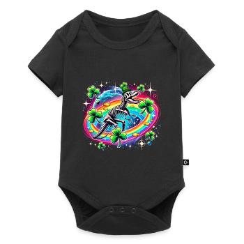 Dino St. Patrick's Day Skelett Kleeblatt - Baby Premium Kurzarmbody - Schwarz - Vorne