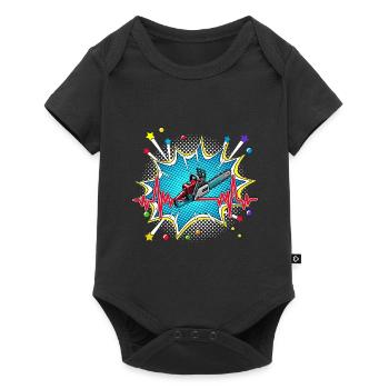 Frisbee Pop Art Comic Retro Herzschlag - Baby Premium Kurzarmbody - Schwarz - Vorne