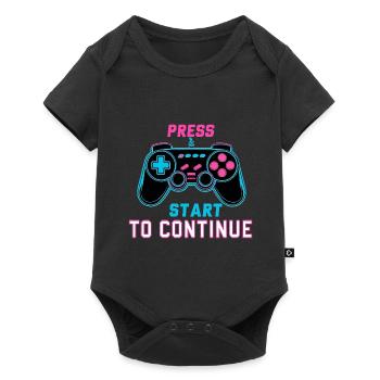 Press Start to Continue – Retro Neon Controller - Baby Premium short-sleeve bodysuit - black - Front