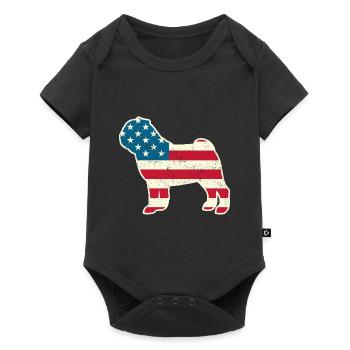 4 juillet Pug Dog Drapeau américain USA - Body à manches courtes Premium Bébé - noir - Devant