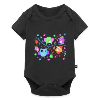 Kaffee Eulen lustig Eule Müde Koffein Büroleben - Baby Premium Kurzarmbody - Schwarz - Vorne