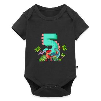 5 Jahre Geburtstag Dinosaurier Dino Ich bin 5 - Baby Premium Kurzarmbody - Schwarz - Vorne