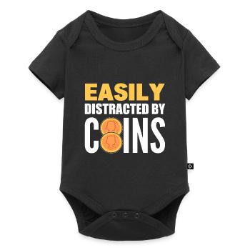 Easily Distracted By Coins Münzsammler - Baby Premium Kurzarmbody - Schwarz - Vorne