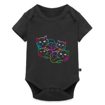 Regenbogen Katze Katzen Kätzchen Retro - Baby Premium Kurzarmbody - Schwarz - Vorne