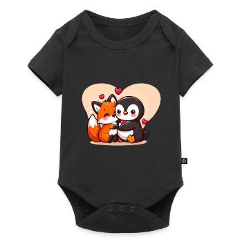 Renard mignon câlin pingouin - Body à manches courtes Premium Bébé - noir - Devant