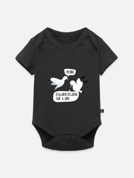 Moin Fischbrötchen auf 6 Uhr Möwe Plattdeutsch - Baby Premium Kurzarmbody - Schwarz