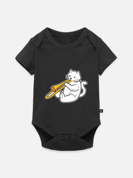 Katze spielt Posaune Posaunistin - Baby Premium Kurzarmbody - Schwarz