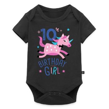 10. Geburtstag Mädchen 10 Jahre Licorn Einhorn - Baby Premium Kurzarmbody - Schwarz - Vorne