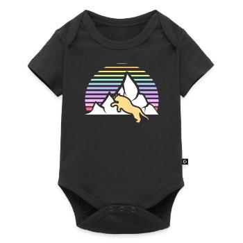 Mountain lion against retro background with mountain and sun - Baby Premium short-sleeve bodysuit - black - Front