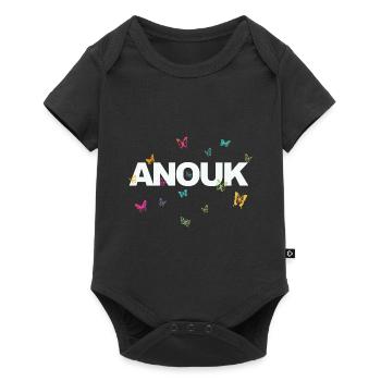 Anouk - Schöner Name mit Schmetterlingen, Mädchen - Baby Premium Kurzarmbody - Schwarz - Vorne